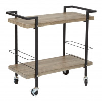 OSP Home Furnishings MXW3731-AH Maxwell Serving Cart in Ash Veneer Finish with Black Powder Coated Steel Frame